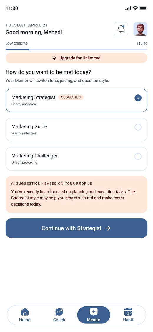 Choosing a mentor style in the app
